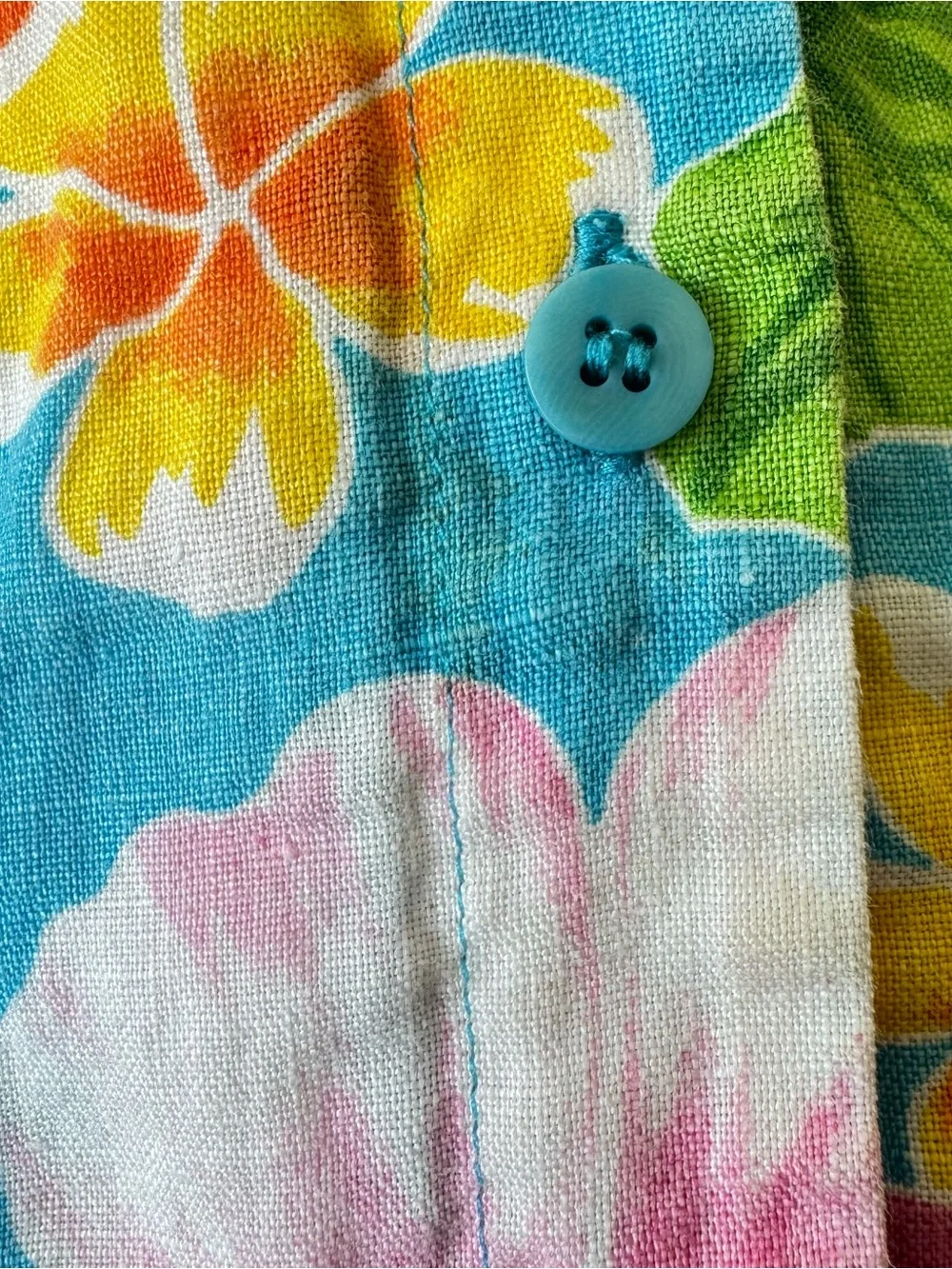 Jones New York Sleeveless Linen Button Up Boxy Top Size 12 Resort Tiki Hawaiian